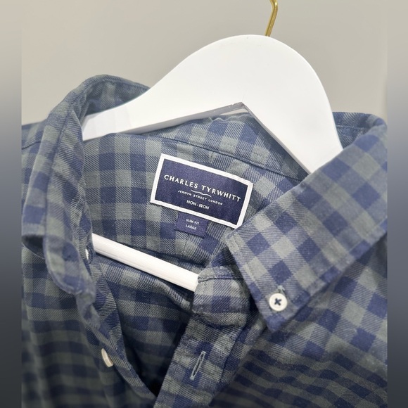 Men’s Charles Tyrwhitt Long Sleeve Checkered Button Down EUC Large Slim - Picture 3 of 3